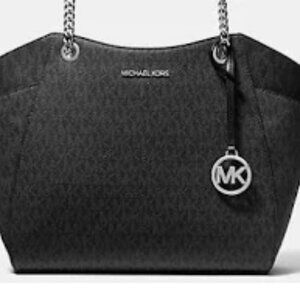 MICHAEL KORS JET SET TRAVEL Medium Chain Shoulder Tote Bag MK  LOGO SILVER EUC